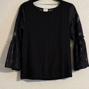 Cupio Black Blouse with Lace Sleeves